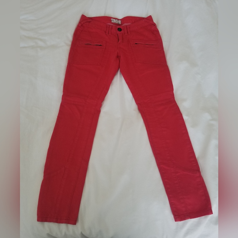 Free People red skinny denim.